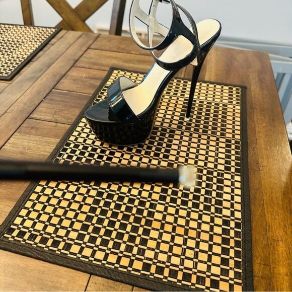 Black Patent Platform Stiletto Heels Strappy Sandals Size 8 New Without Box - Picture 8 of 12